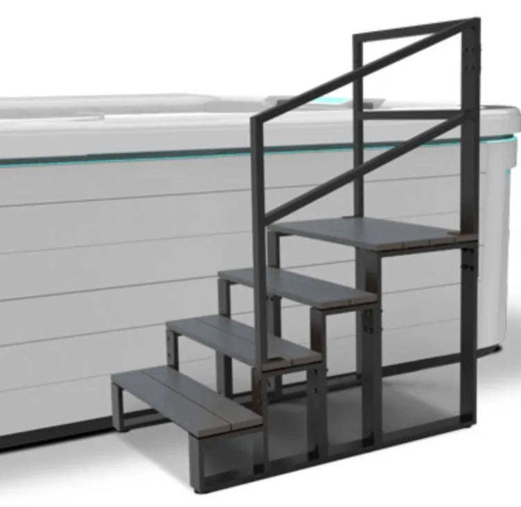Life Essentials MST040 4 Tier Swim Spa Steps with Handrail, Durable Aluminum Frame with Non-Slip Composite Tread