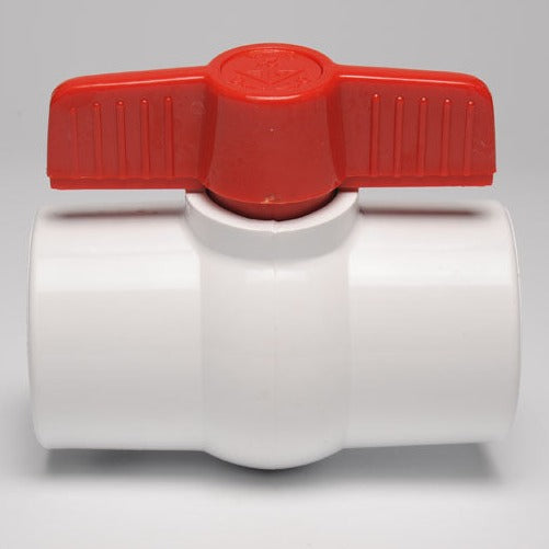 PVC S1-020W Plastic Compact White 2" SLxSL Ball Valve w Red Handle