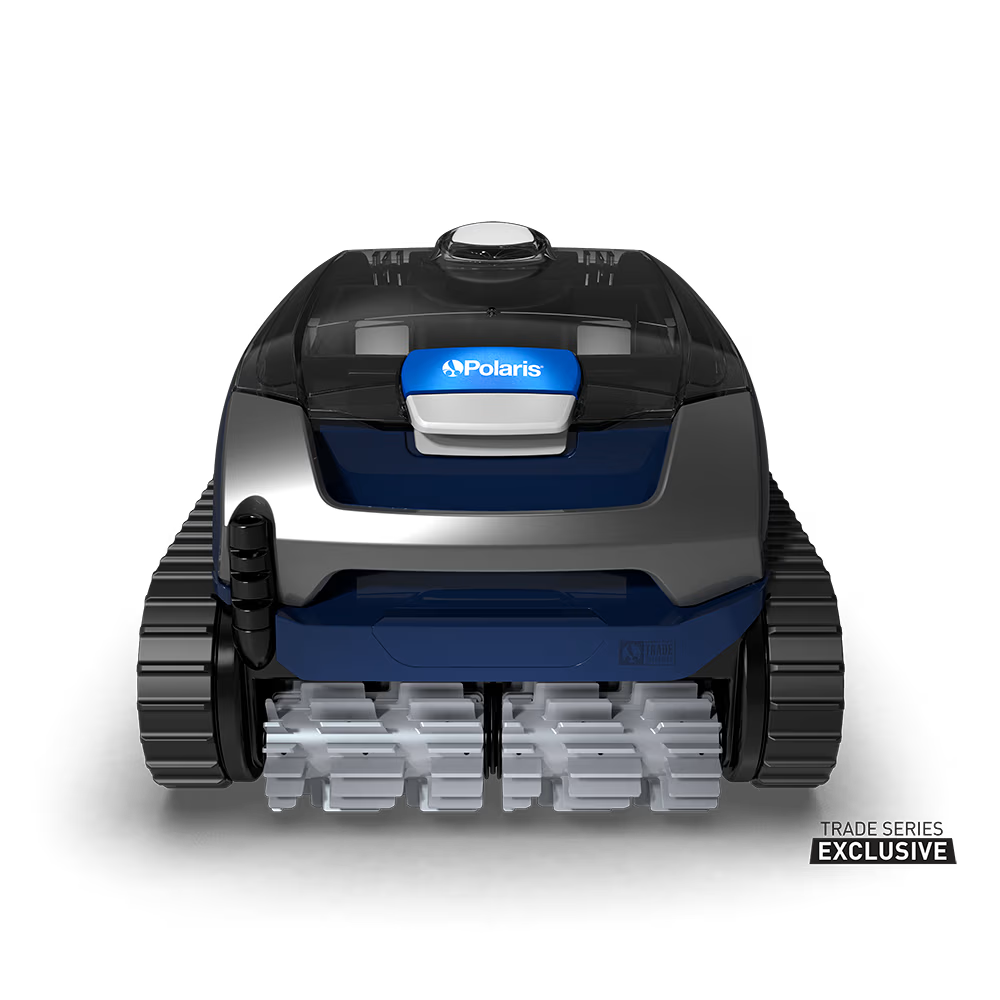 Polaris EPIC 8640 robotic pool cleaner, front view with handle