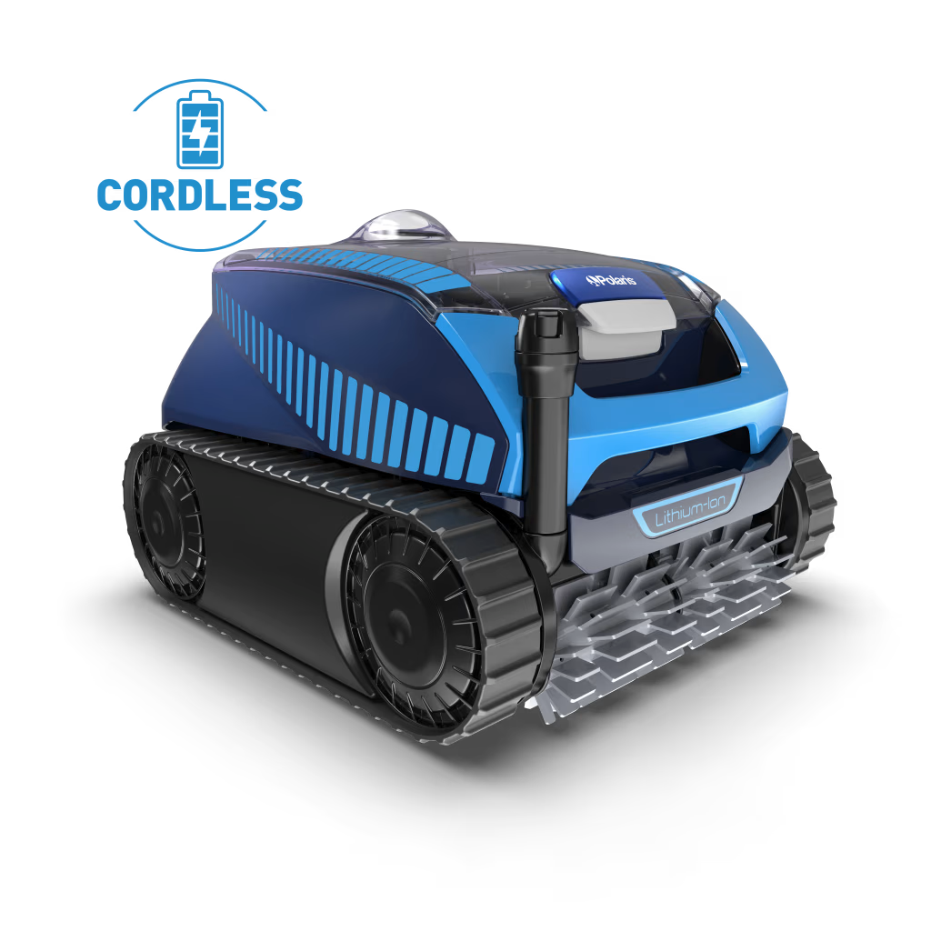 Polaris FREEDOM Plus cordless robotic pool cleaner, front-right three-quarter view