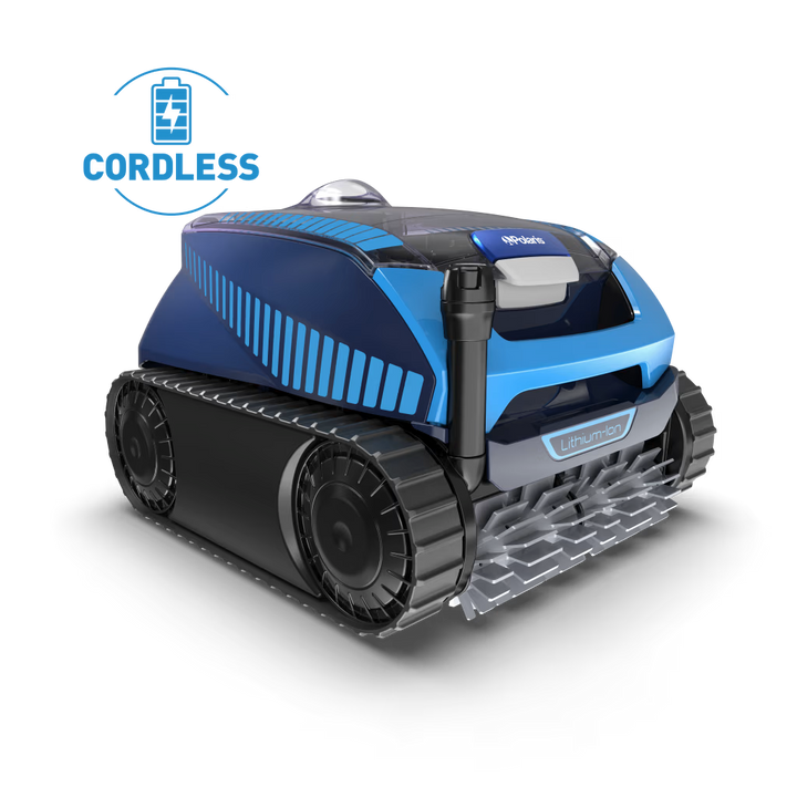Polaris FREEDOM Plus cordless robotic pool cleaner, front-right three-quarter view