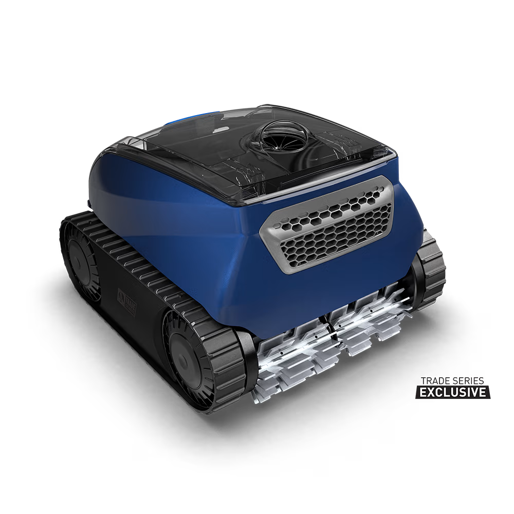 Polaris EPIC 8640 robotic pool cleaner, rear three-quarter view showing outlet
