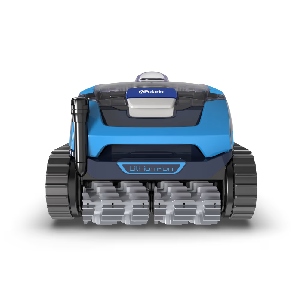 Polaris FREEDOM Plus robotic cleaner, front view showing the dual brushes and tracks