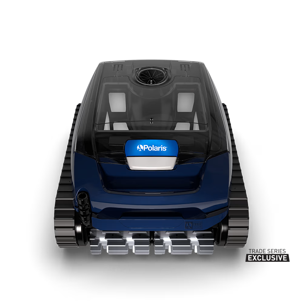 Polaris EPIC 8520 robotic pool cleaner, front view with clear lid