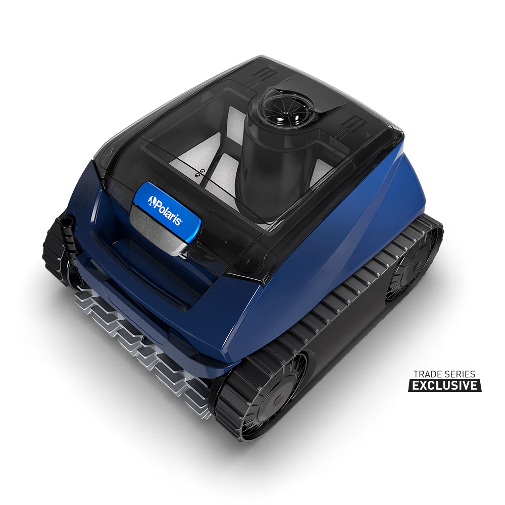 Polaris EPIC 8520 robotic pool cleaner, top three-quarter view of the canister lid