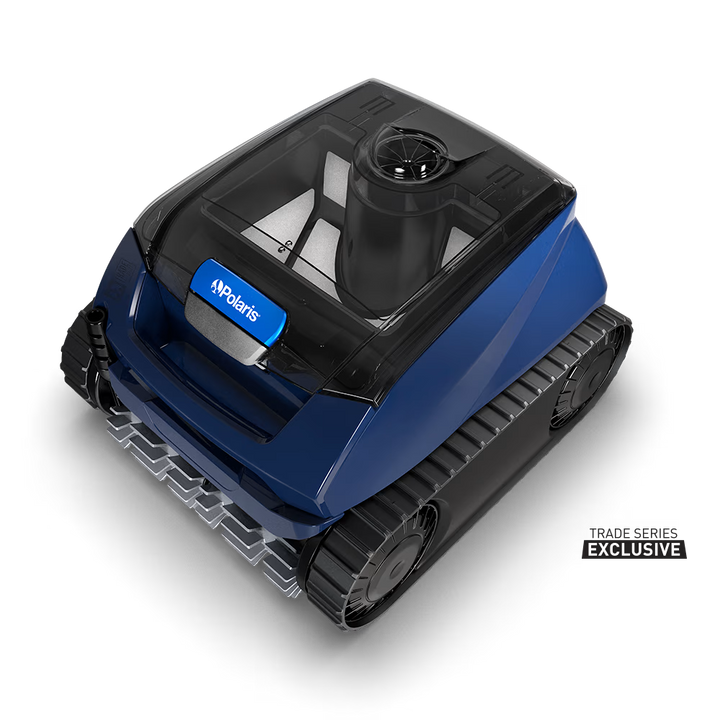 Polaris EPIC 8520 robotic pool cleaner, top three-quarter view of the canister lid