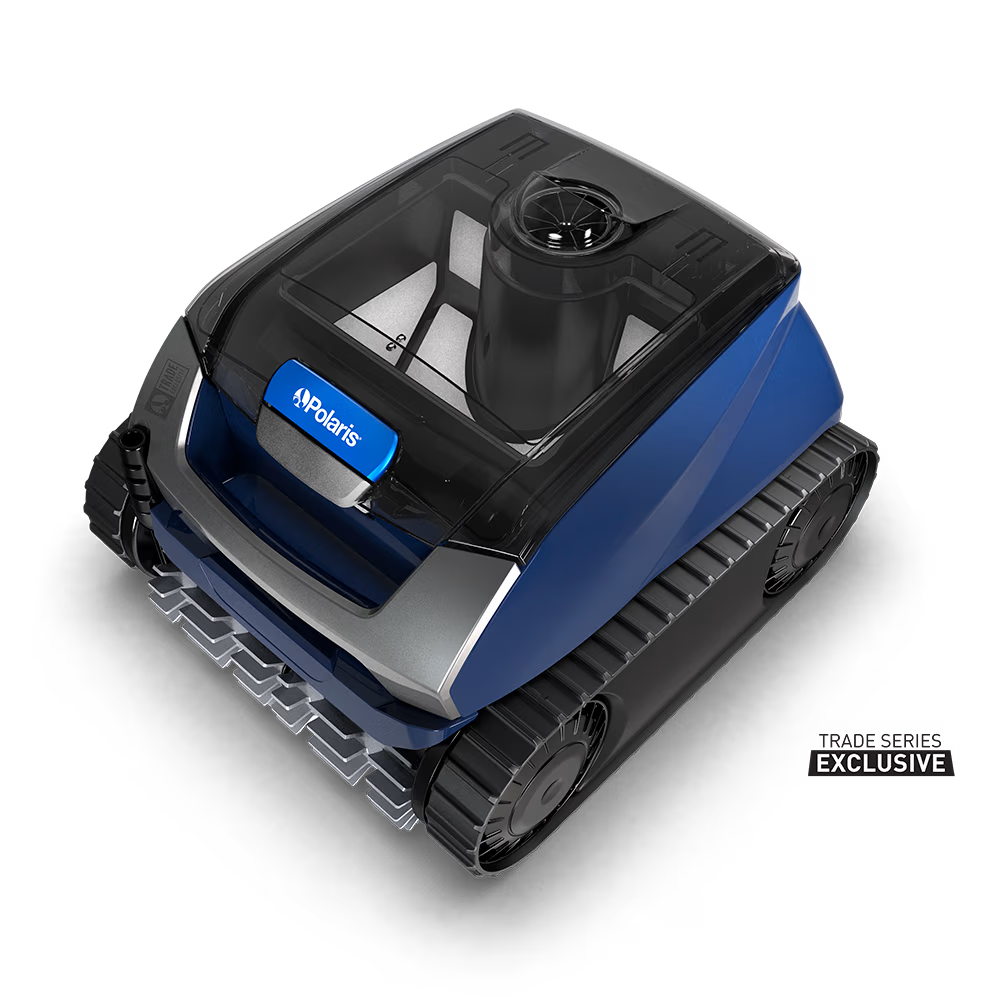 Polaris EPIC 8640 robotic pool cleaner, top view of the clear canister lid