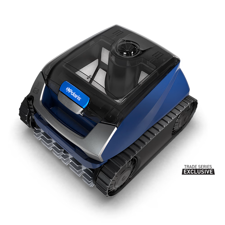 Polaris EPIC 8640 robotic pool cleaner, top view of the clear canister lid