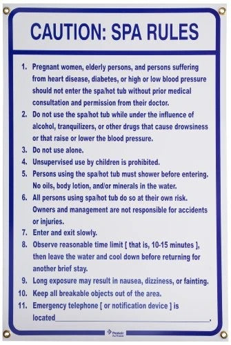 Pentair R234200 Sign Spa Rules N.Car. 24X36