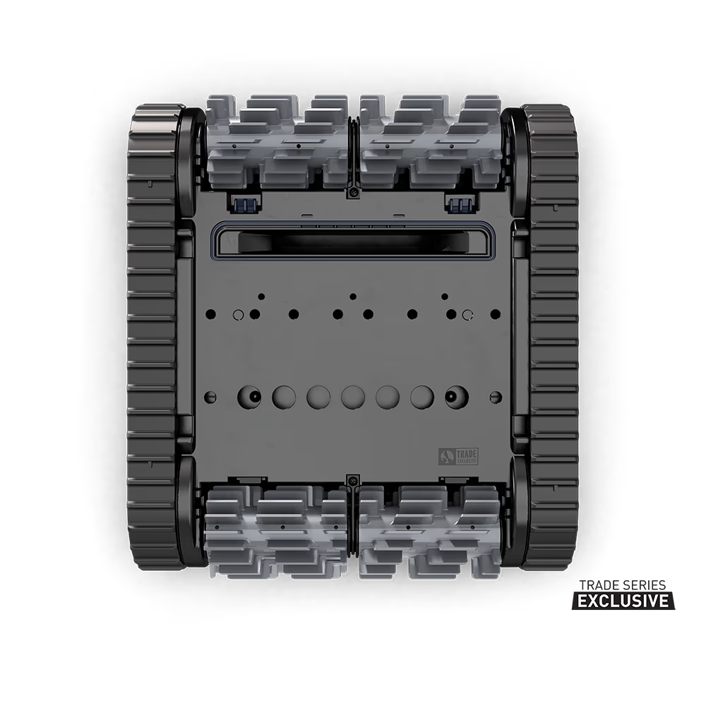 Polaris EPIC 8640 robotic pool cleaner, underside view showing brushes and inlet