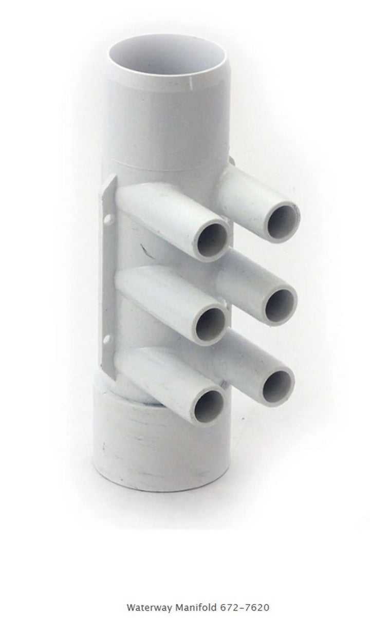 Waterway 672-7620 Manifold, PVC, ShurGrip II, 2"SHR x 2"SHR Socket x (6) 3/4" SB Ports