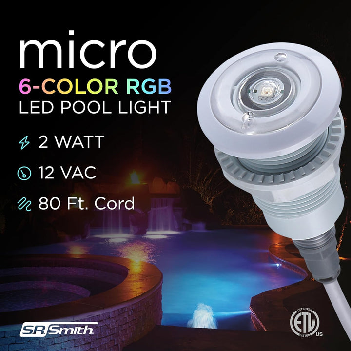 SR SMITH FLED-TM-C LED Light, Treo Micro, RGB, 12V, 2W, 80‘ Cord, 3/4“ Fitting