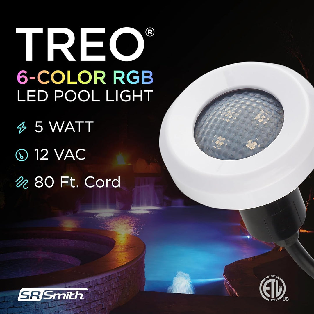 S.R.Smith FLED-C-TR Treo LED Pool Light – 12 Volt White or Color Changing Underwater Lighting for Inground Pools and Spas – Compatible with PoolLUX Light Control