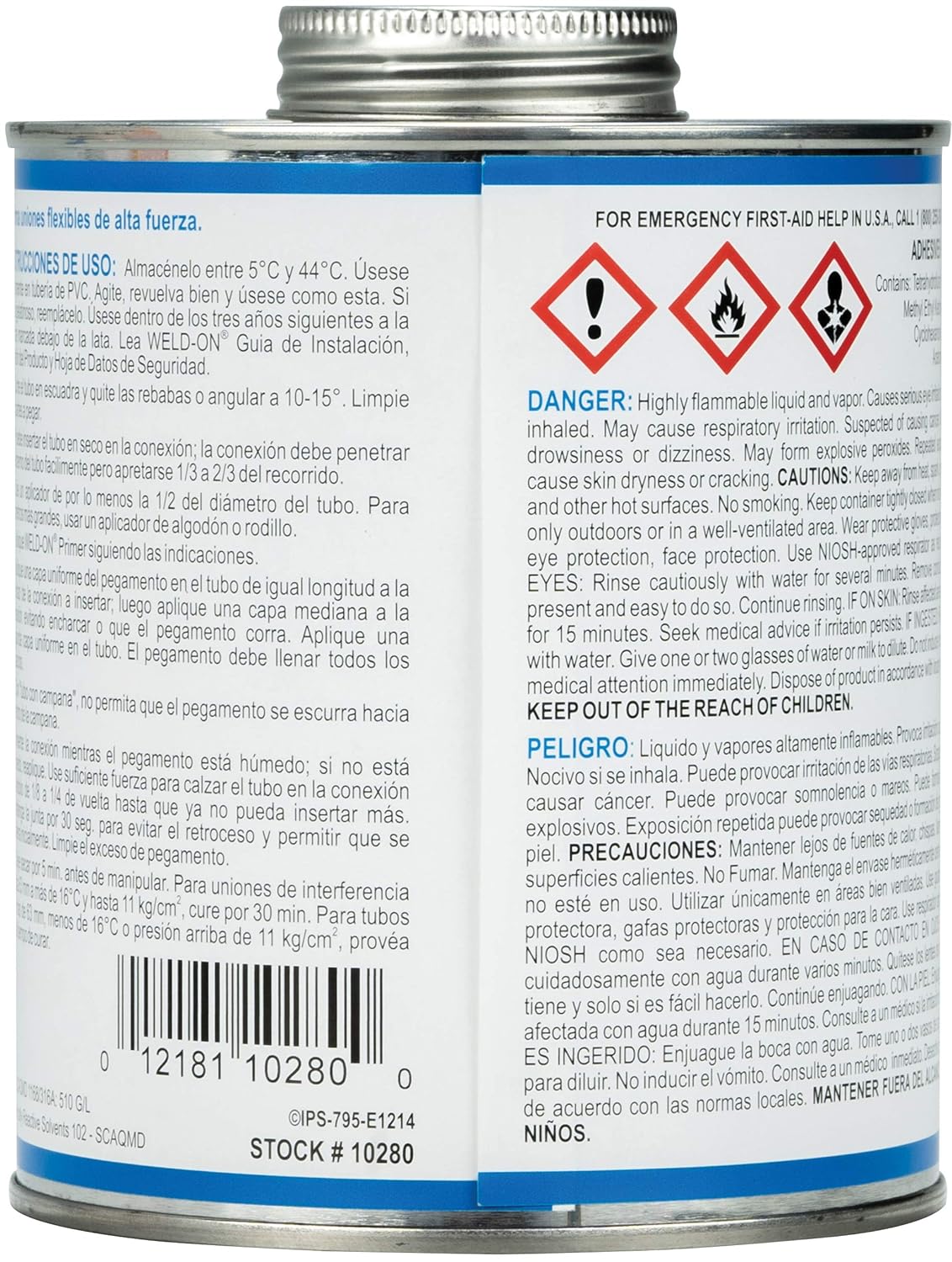 10280 IPS Corp. Weld-On 795 Flex PVC, Flex/Rigid PVC Cement, Fast, Clear, Medium-Bodied, 1Qt, 12/Cs