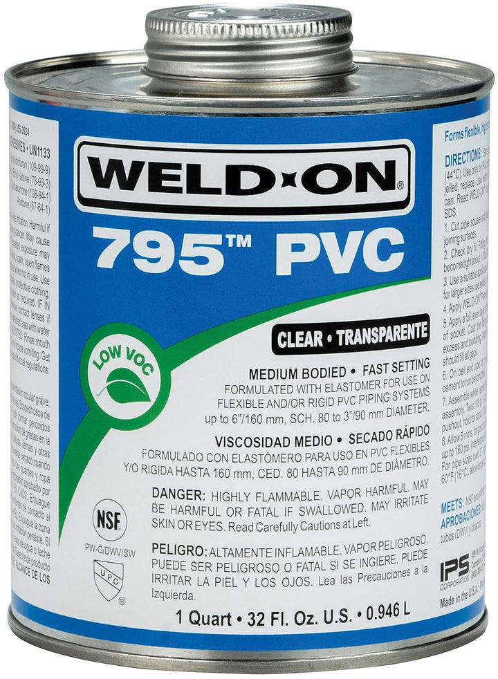 IPS Corp. 10280 Weld-On 795 Flex PVC, Flex/Rigid PVC Cement, Fast, Clear, Medium-Bodied, 1Qt