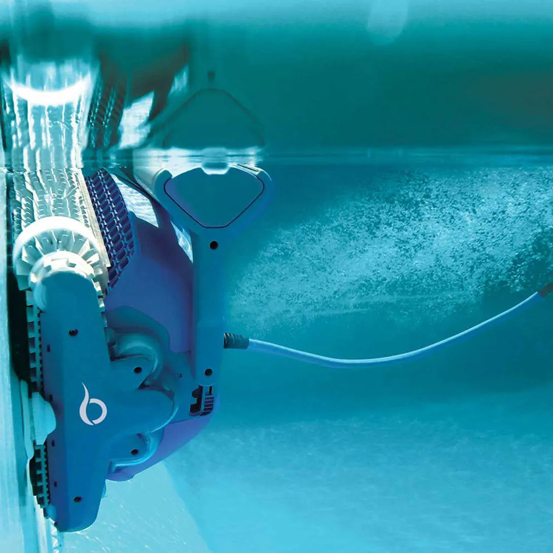 Dolphin M400 Deluxe robotic pool cleaner climbing a pool wall underwater