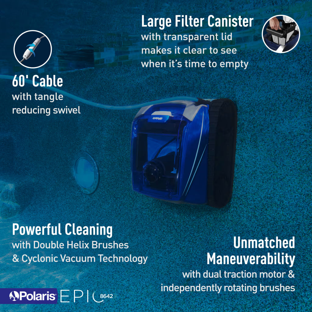 Polaris FEPIC8642IQ Epic 8642 IQ Robotic Pool Cleaner <=50' Pools - 2 Year Warranty - Includes Rolling Caddy