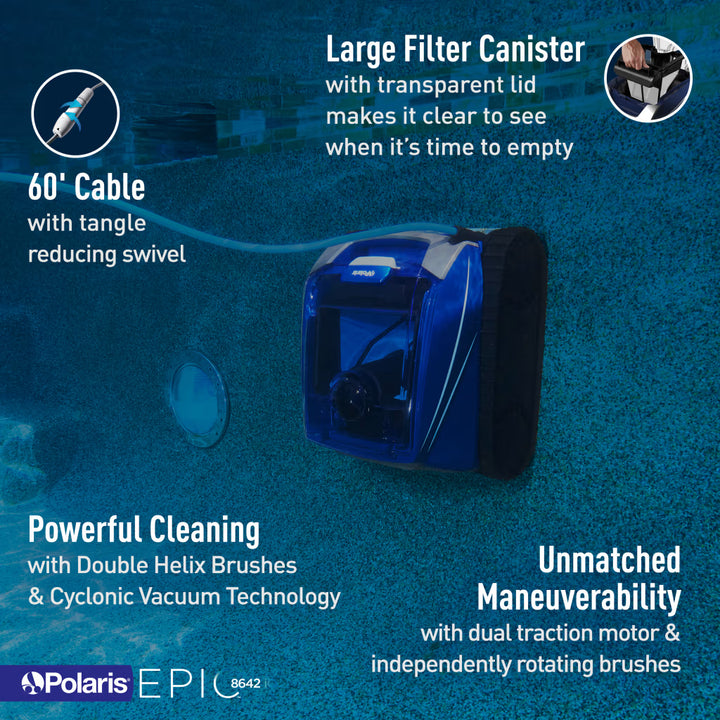 Polaris FEPIC8642IQ Epic 8642 IQ Robotic Pool Cleaner <=50' Pools - 2 Year Warranty - Includes Rolling Caddy