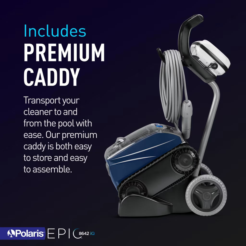 Polaris FEPIC8642IQ Epic 8642 IQ Robotic Pool Cleaner <=50' Pools - 2 Year Warranty - Includes Rolling Caddy