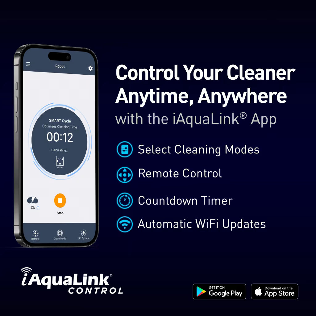 iAquaLink app for the ALPHA iQ: cleaning modes, remote control, countdown timer, Wi-Fi updates