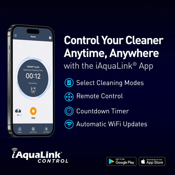 iAquaLink app for the ALPHA iQ: cleaning modes, remote control, countdown timer, Wi-Fi updates