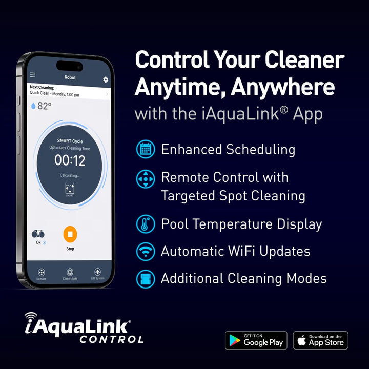 iAquaLink app for the ALPHA iQ+: enhanced scheduling, remote spot cleaning, pool temperature, Wi-Fi updates, extra cleaning modes