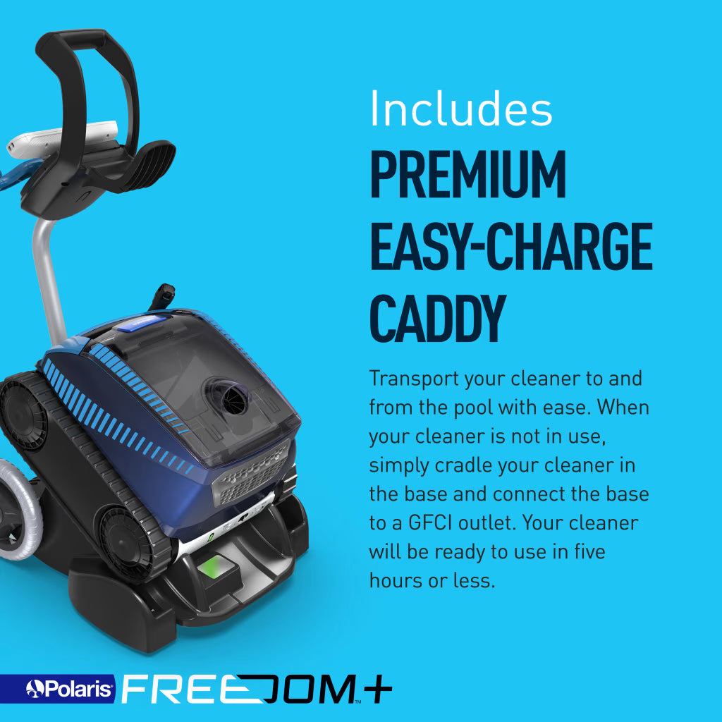 Polaris FREEDOM Plus sitting in its Easy-Charge transport and charging caddy