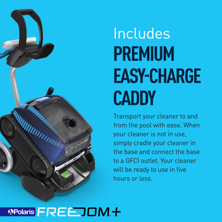 Polaris FREEDOM Plus sitting in its Easy-Charge transport and charging caddy