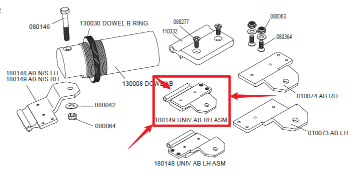 180149 Cover Pools Glider Body Universal Top Track AB Right Hand Non-Slotted Assembly