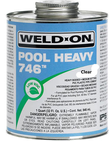 IPS Corp. 13563 Weld-On 746 PVC, Pool Heavy PVC Cement, Medium Set Time, Clear, Heavy-Bodied, 1Qt, 12/Cs