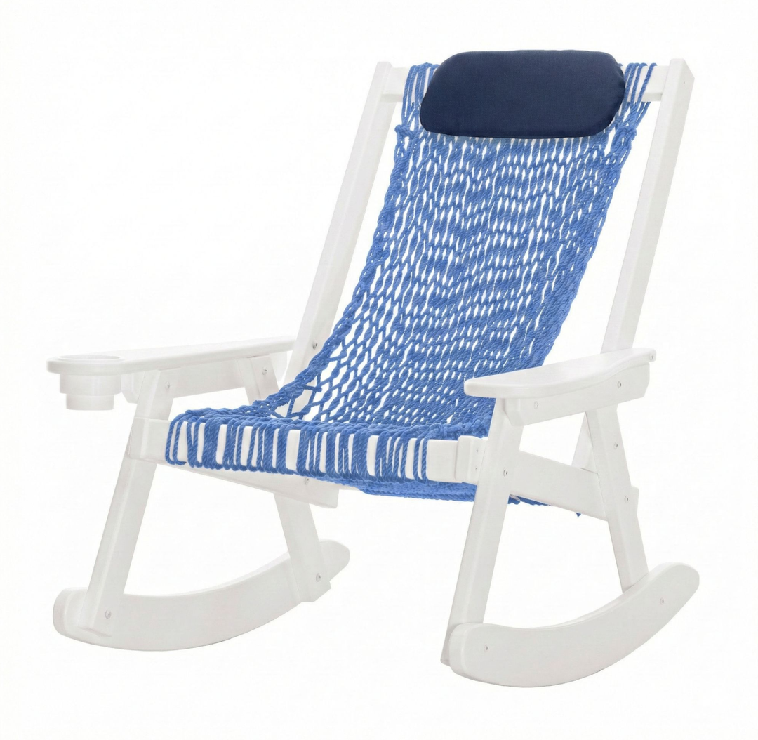 CCSRCBWH-S Coastal Duracord Rope Rocker - White - Coastal Blue Rope