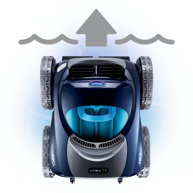 Easy Lift: Polaris ALPHA iQ+ robotic pool cleaner rising to the waterline for removal