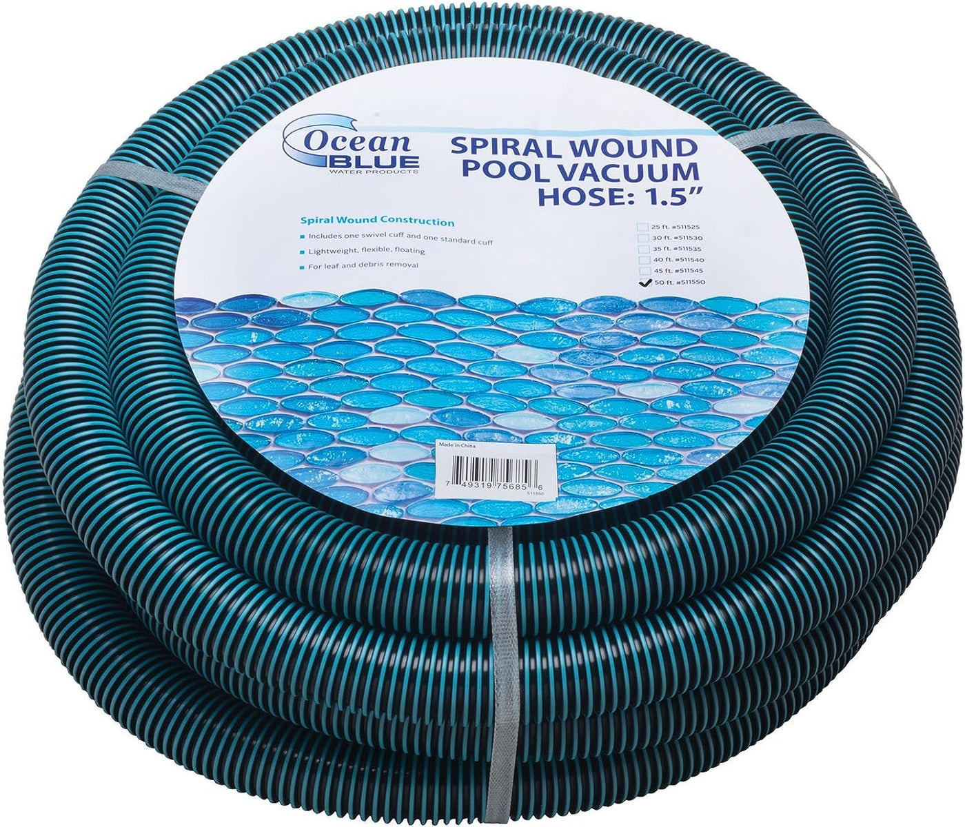 Ocean Blue 1.5" x 40' Spiral Wound Vacuum Hose w/ Swivel & Standard Cuff