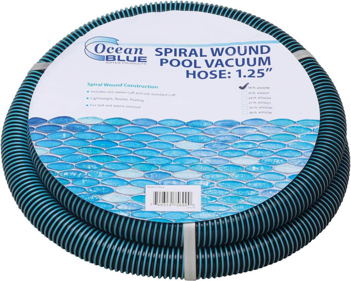Ocean Blue 1.25" x 24' Spiral Wound Vacuum Hose w/ Swivel & Standard Cuff
