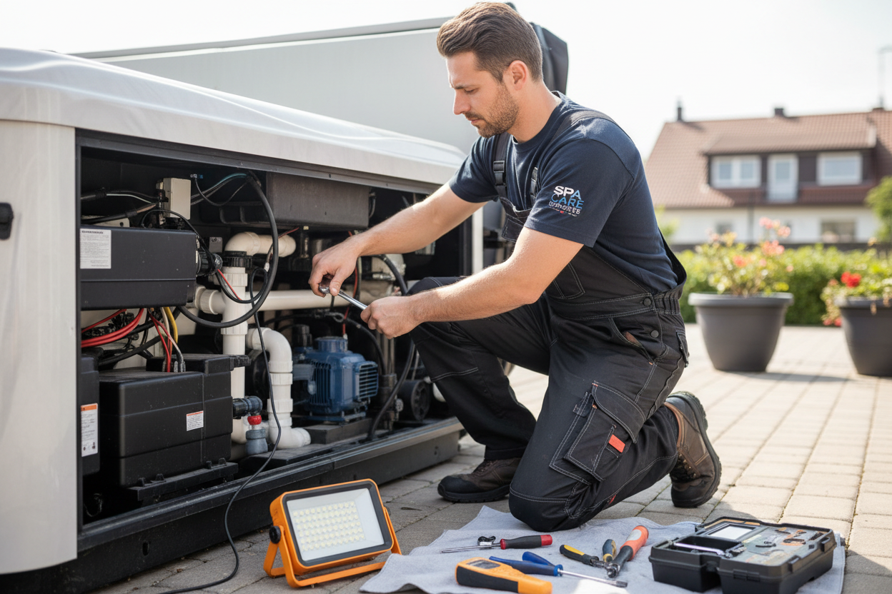 picture of a man fixing a hot tub