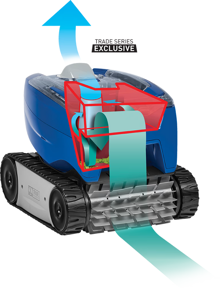 Cutaway of the Polaris 7240 Sport cyclonic vacuum and filter canister