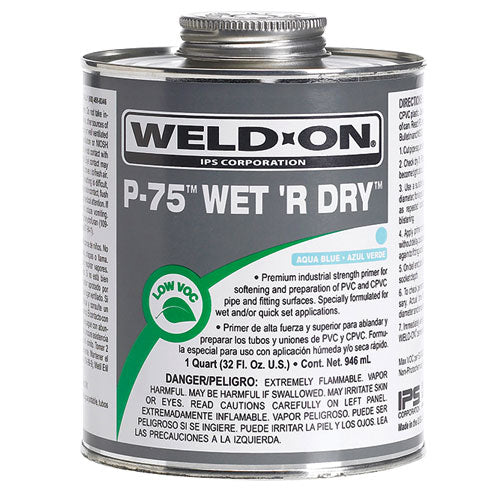 IPS Corp. 10248 Weld-On P-75 Wet 'R Dry PVC Primer,Wet/Quick Set, Aqua Blue, 1Qt