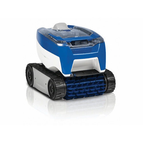 Polaris 7000 robotic pool cleaner with blue top, clear canister lid and track drive