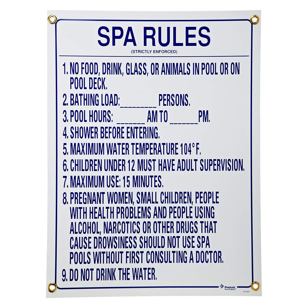 Pentair Sign, FL Spa Rules 24x18